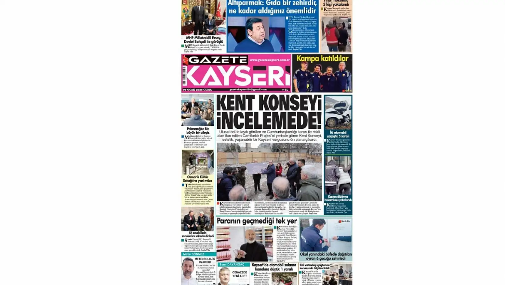 Kayseri gazetelerinde 9 Ocak Cuma günü hangi başlıklar gündem oldu?