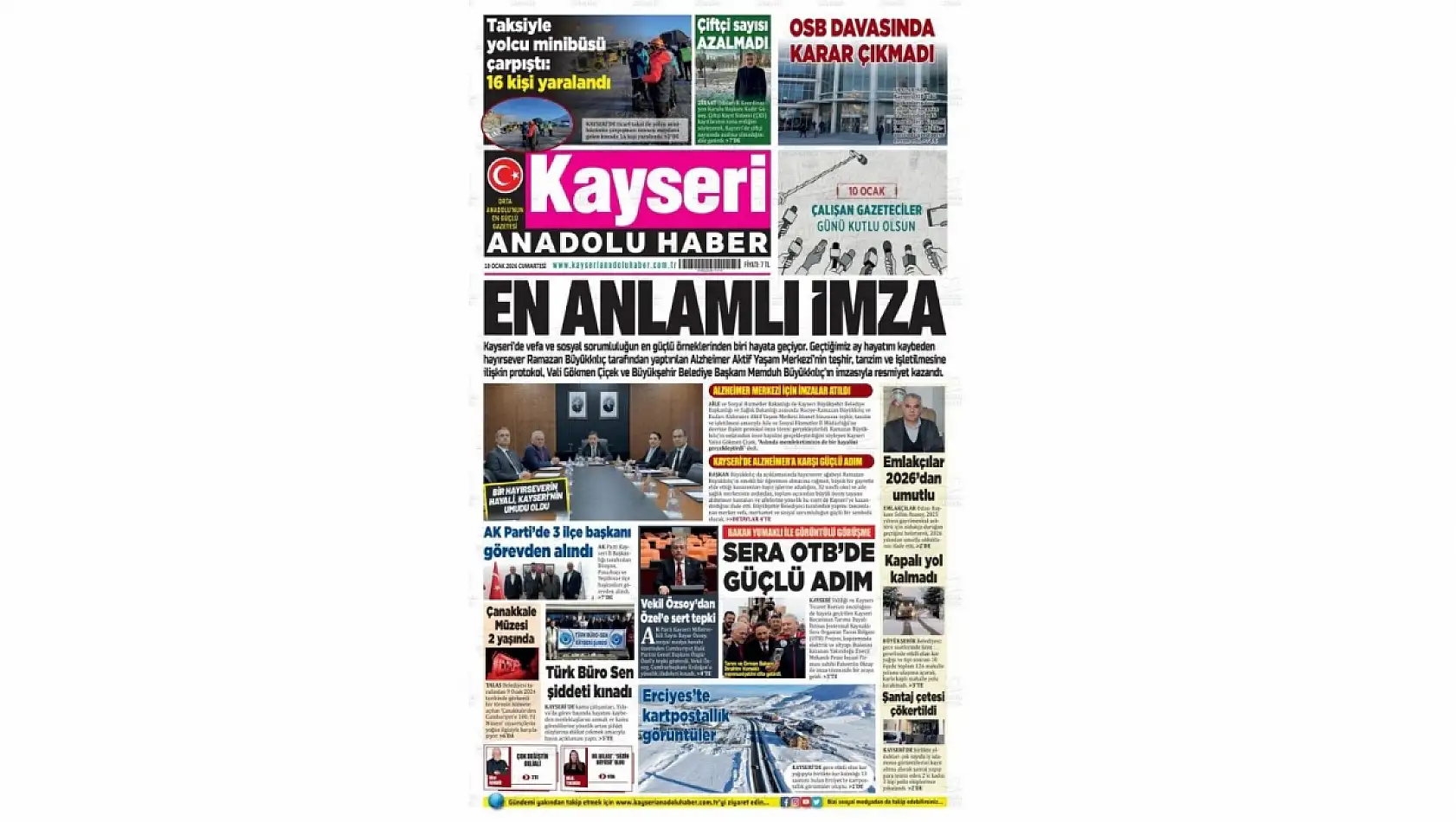 Kayseri Gazetelerinde 10 Ocak Cumartesi gündemi – Alzheimer Merkezi ve AK Parti Kayseri...
