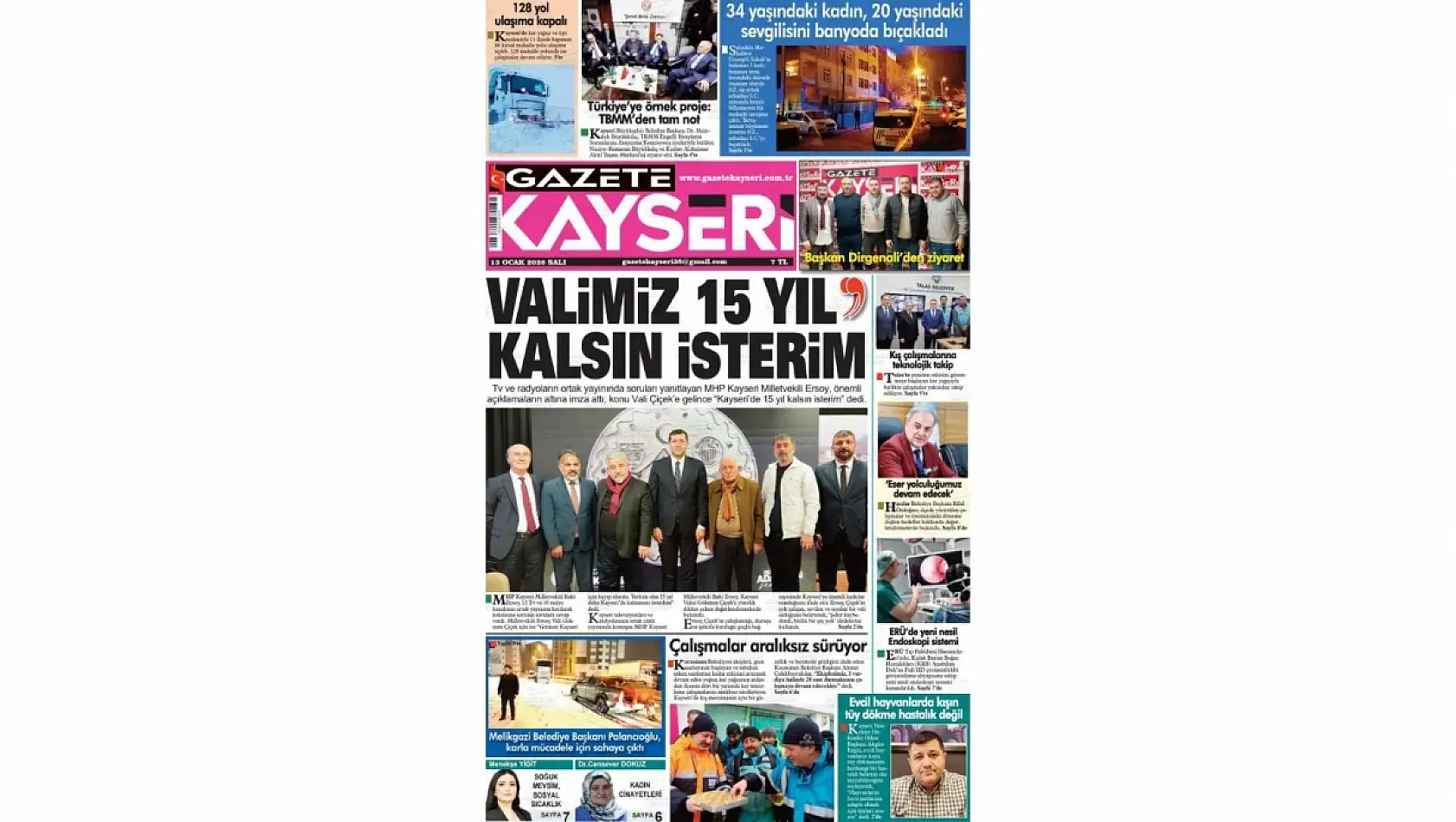 Kayseri gazeteleri 13 Ocak manşeti: Baki Ersoy, KESK, Cinayet...