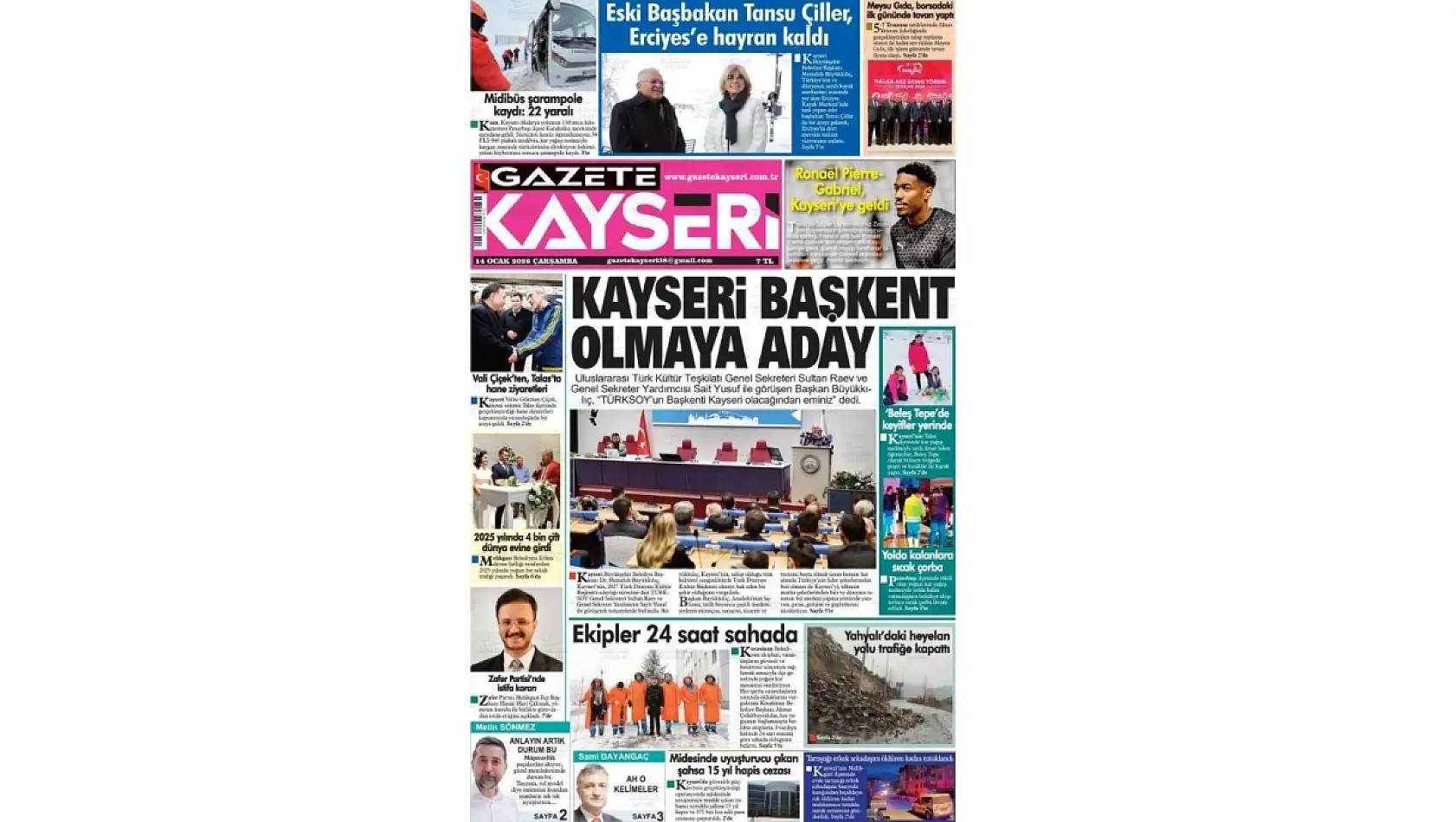 İşte Kayseri Gazetelerinde 14 Ocak Çarşamba gündemi…