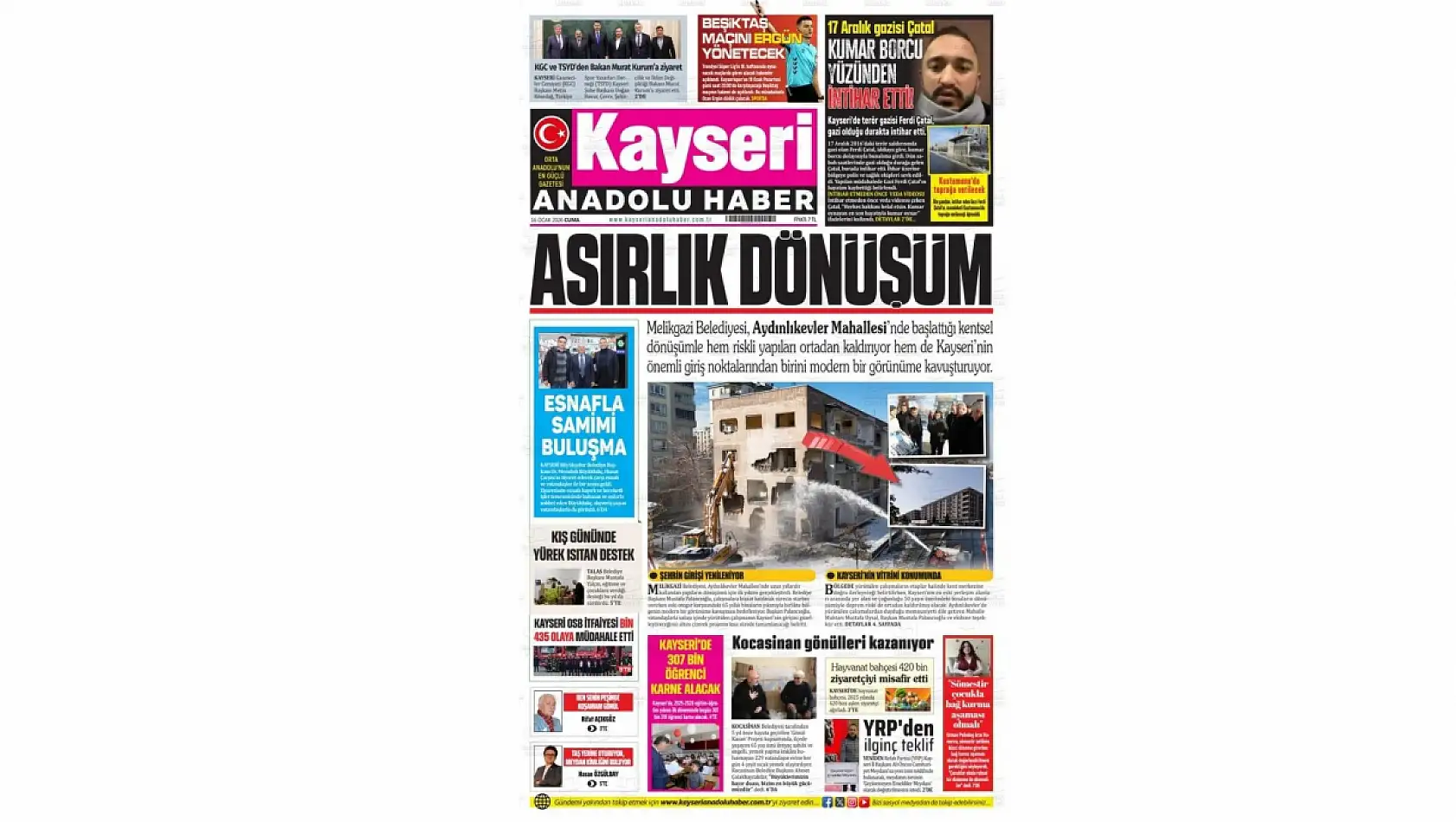 Kayseri gazetelerinde 16 Ocak Cuma günü hangi başlıklar gündem oldu?