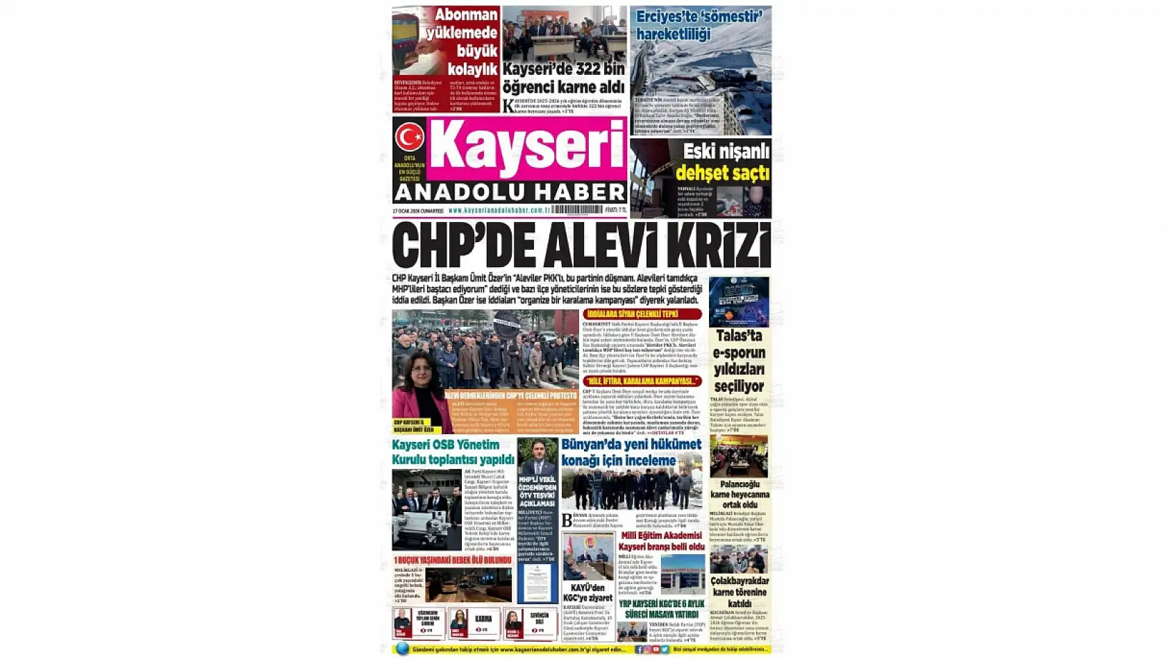 İşte Kayseri Gazetelerinde 17 Ocak Cumartesi gündemi…