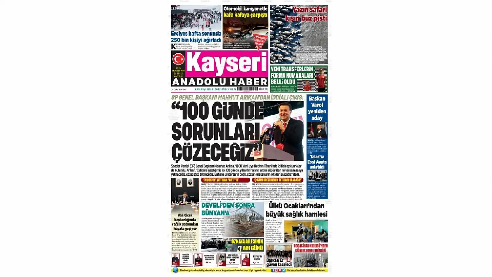 İşte Kayseri Gazetelerinde 20 Ocak Salı gündemi…