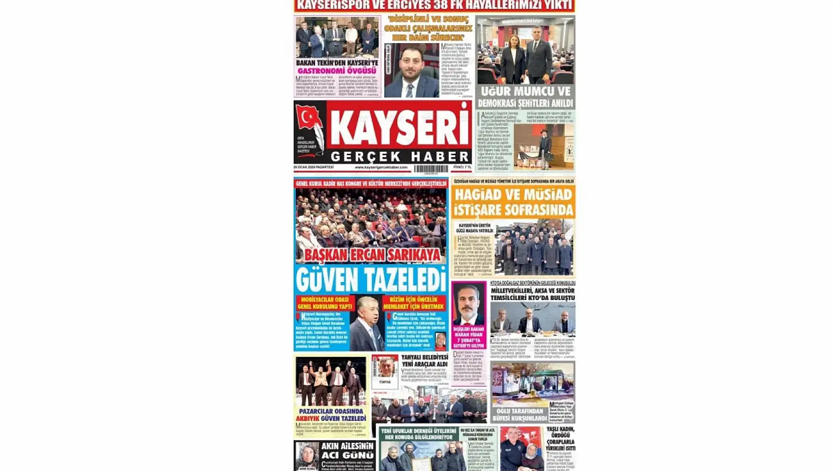 Kayseri gazetelerinde 26 Ocak Pazartesi günü hangi başlıklar gündem oldu?