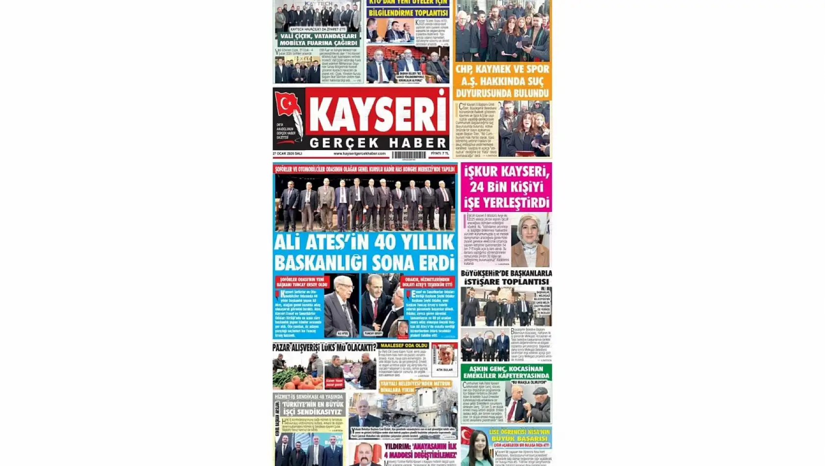 Kayseri gazetelerinde 27 Ocak Salı günü hangi başlıklar gündem oldu?