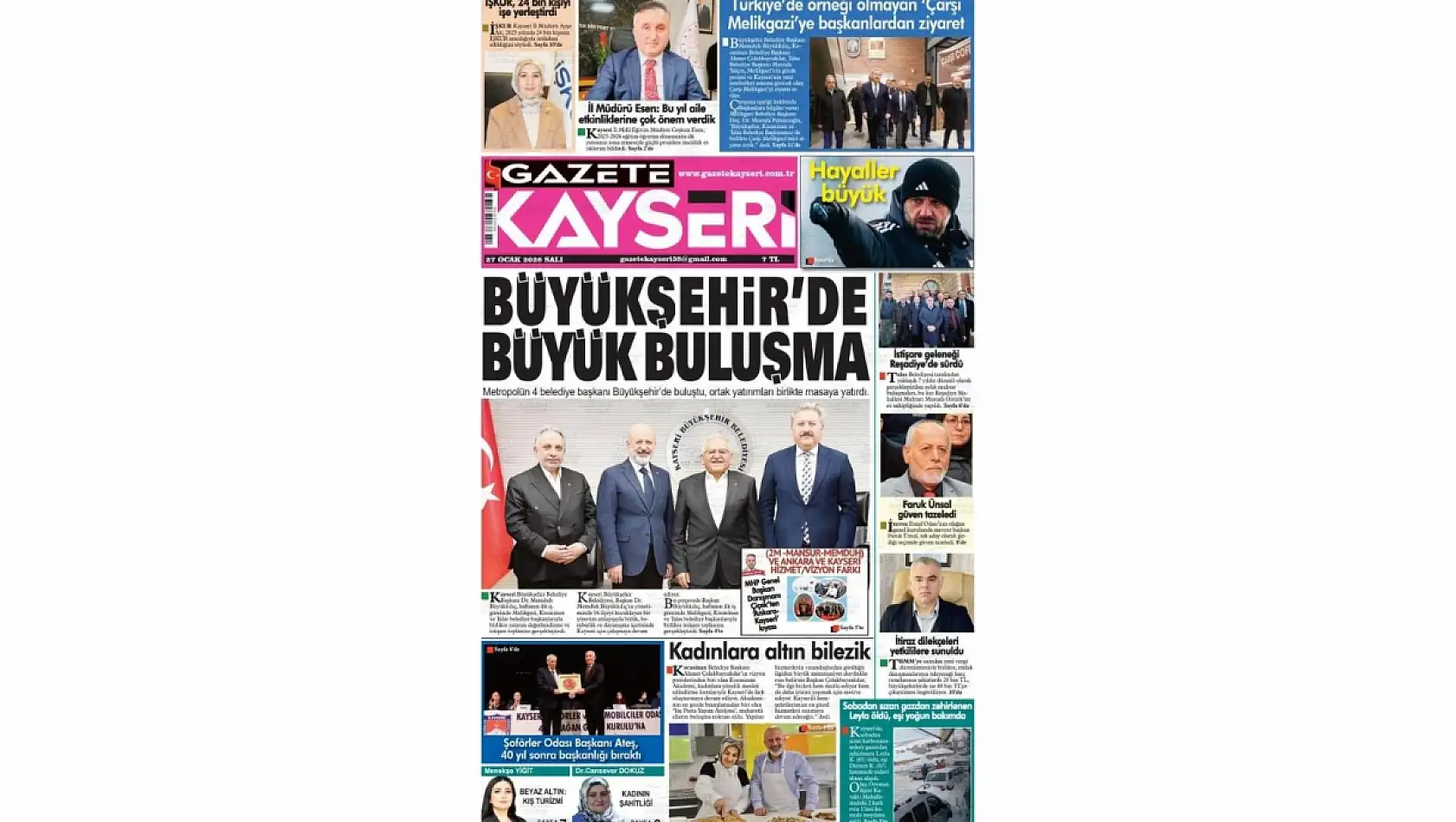 Kayseri gazetelerinde 27 Ocak Salı günü hangi başlıklar gündem oldu?