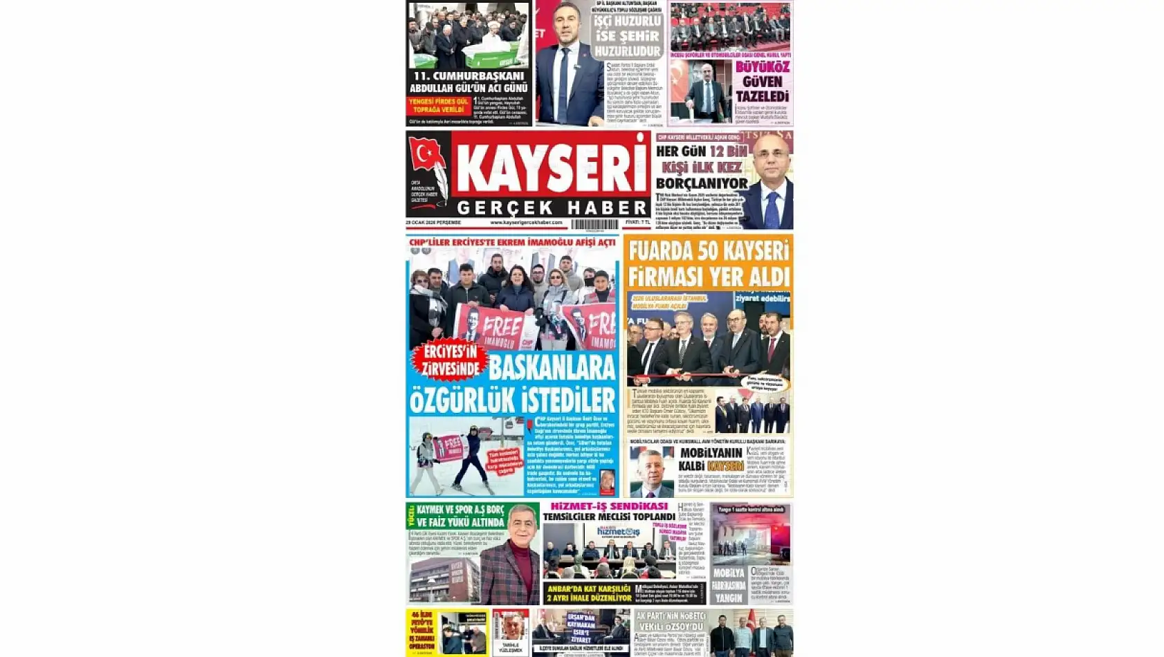 Kayseri gazetelerinde 29 Ocak Perşembe günü hangi başlıklar gündem oldu?