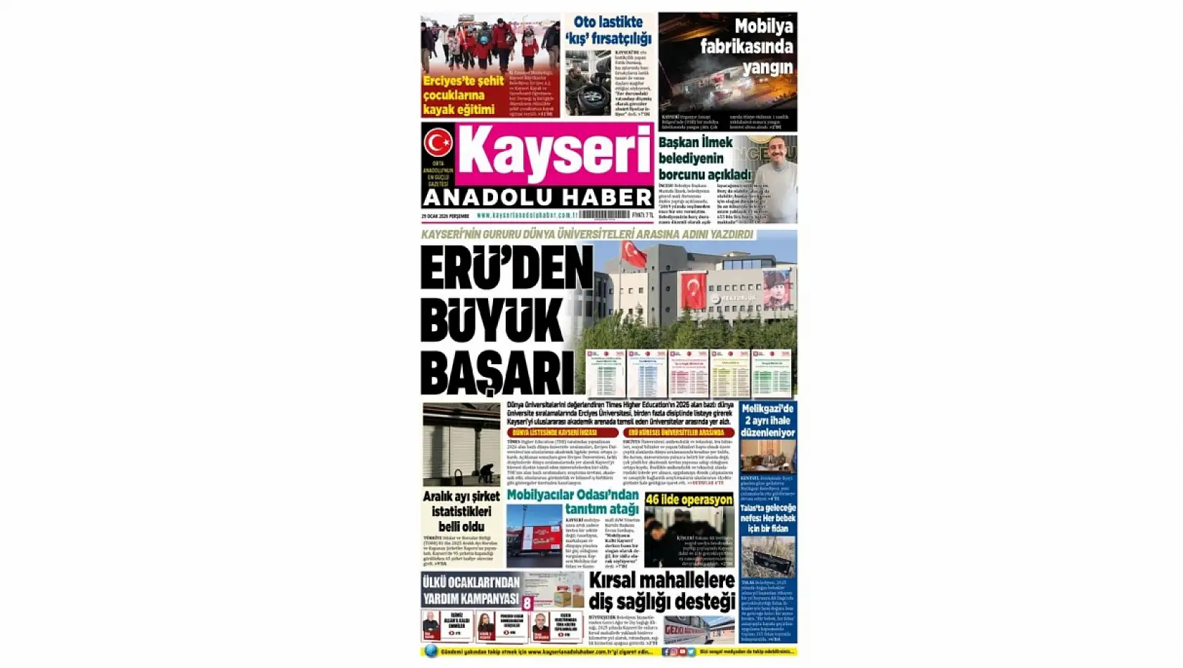 Kayseri gazetelerinde 29 Ocak Perşembe günü hangi başlıklar gündem oldu?