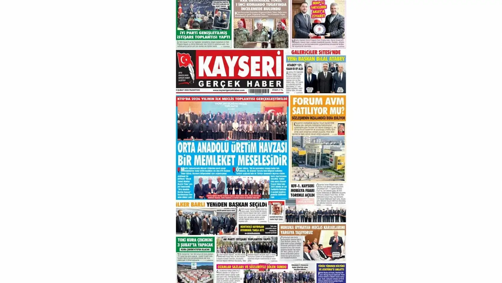 İşte Kayseri Gazetelerinde 2 Şubat Pazartesi gündemi…