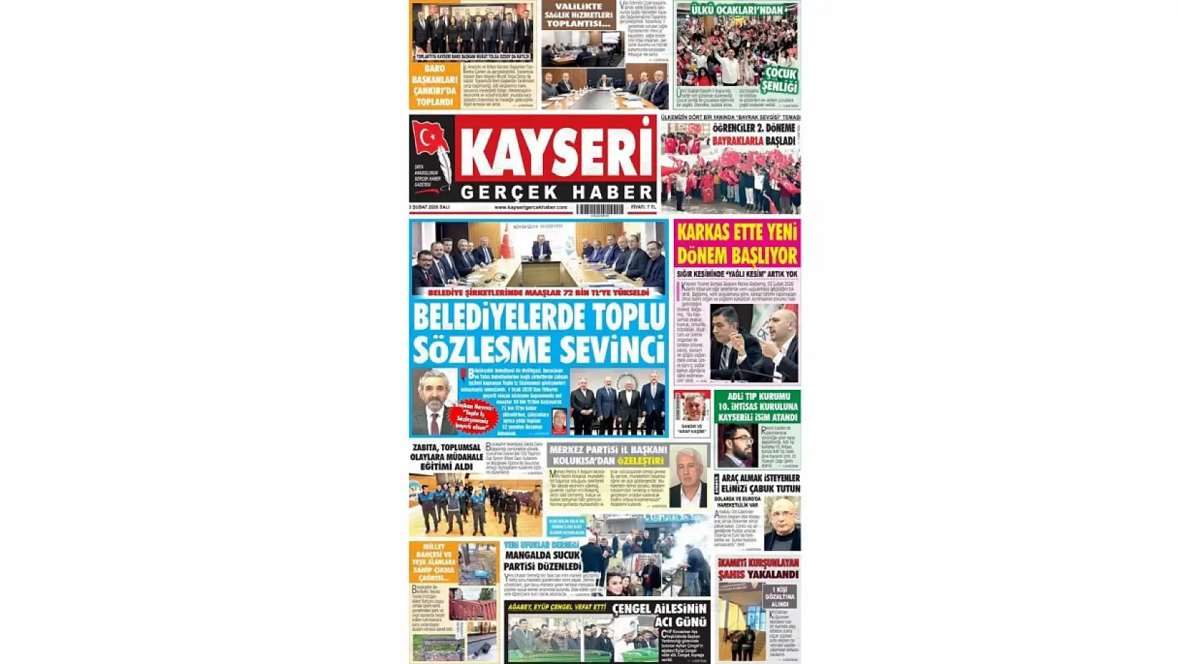 Kayseri gazetelerinde 3 Şubat Salı günü hangi başlıklar gündem oldu?