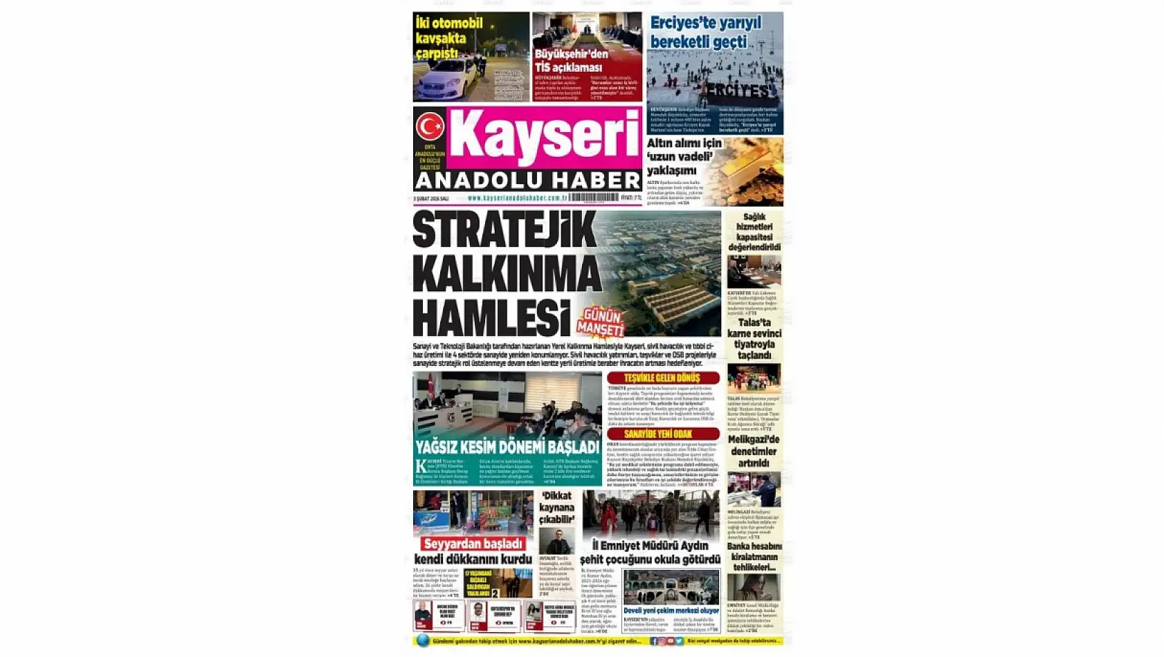 Kayseri gazetelerinde 3 Şubat Salı günü hangi başlıklar gündem oldu?