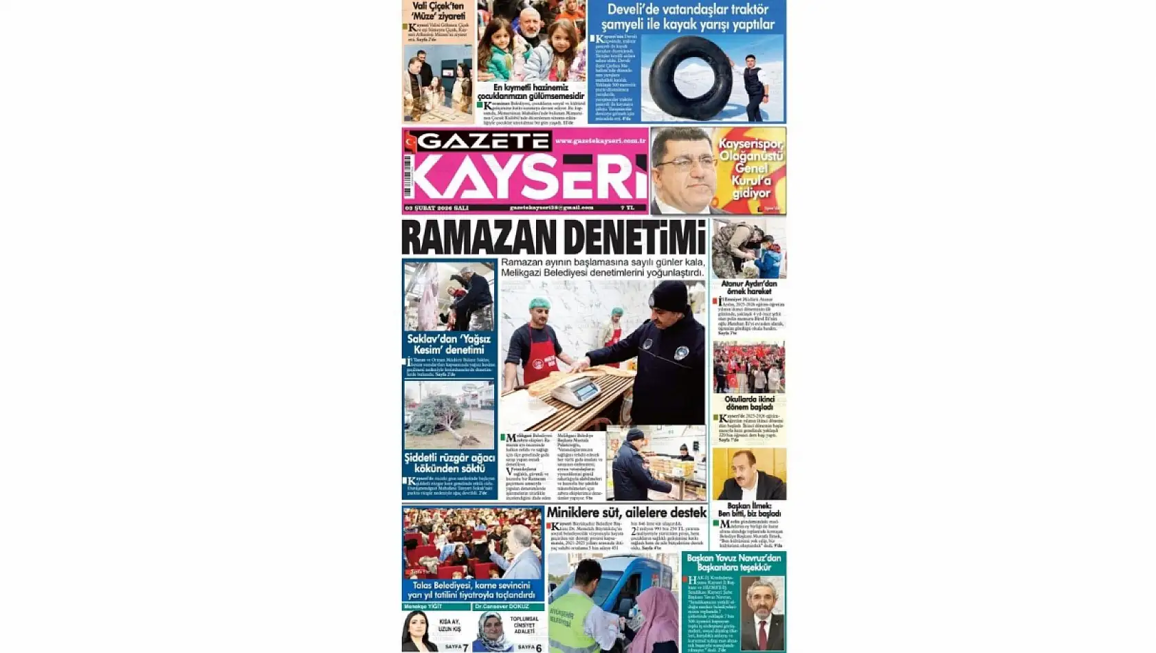 Kayseri gazetelerinde 3 Şubat Salı günü hangi başlıklar gündem oldu?