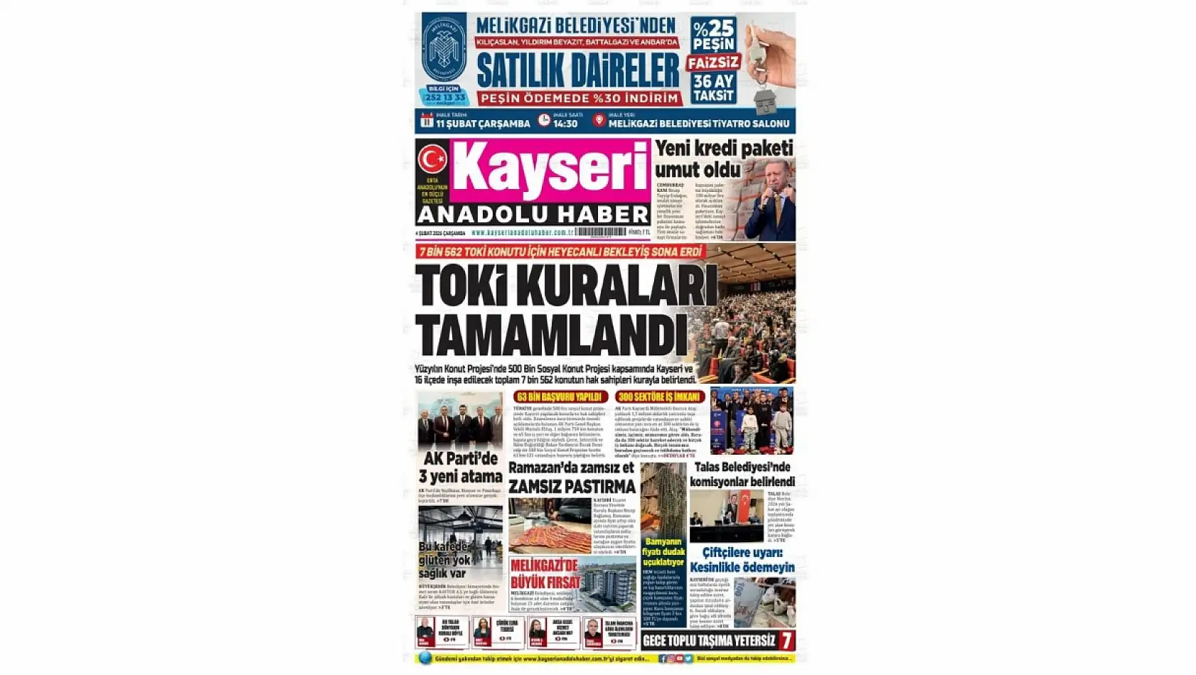 Kayseri gazetelerinde 4 Şubat Çarşamba günü hangi başlıklar gündem oldu?