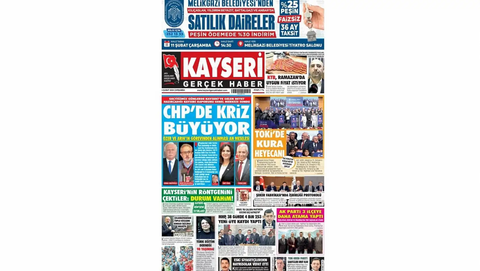 Kayseri gazetelerinde 4 Şubat Çarşamba günü hangi başlıklar gündem oldu?