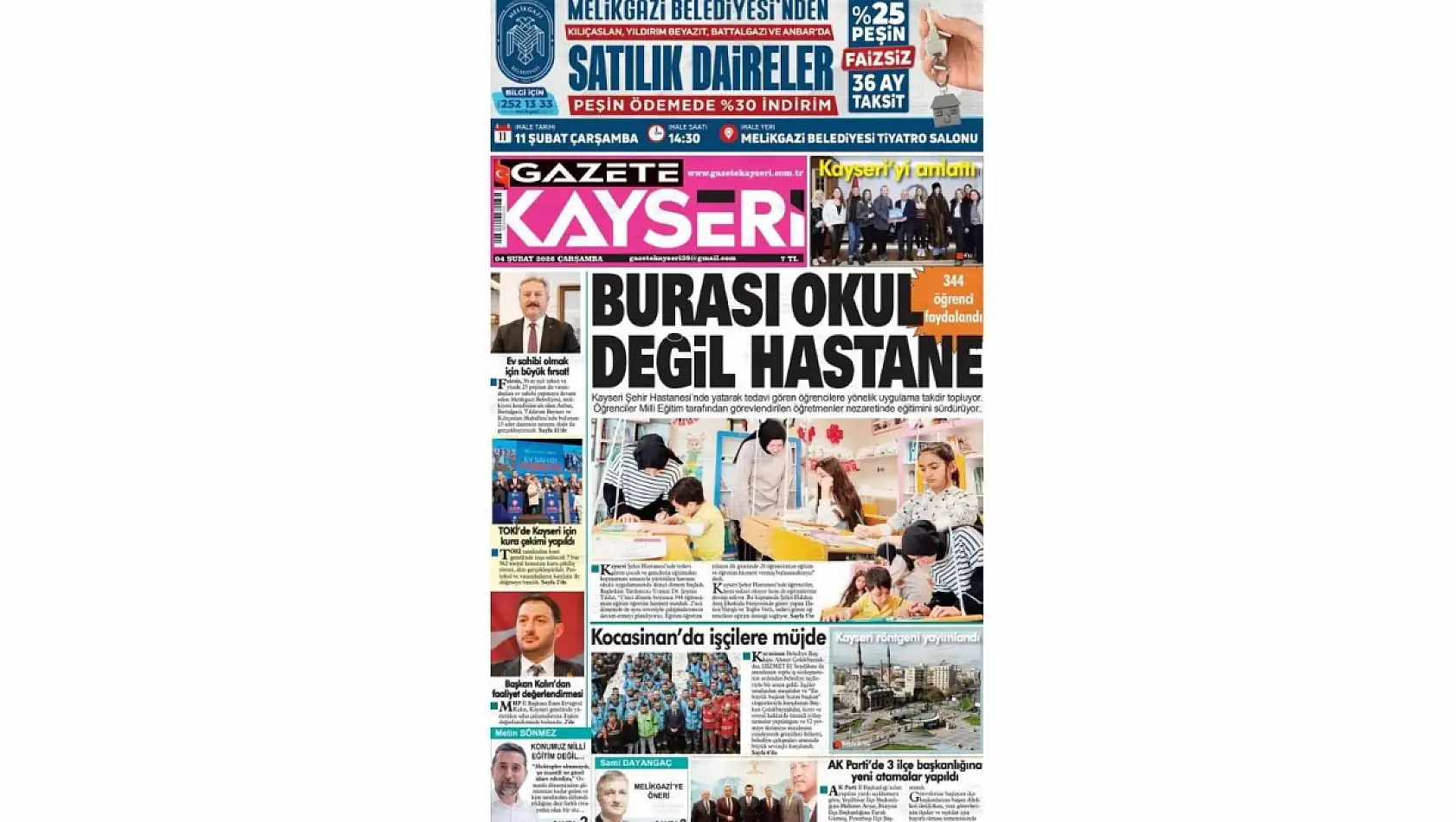 Kayseri gazetelerinde 4 Şubat Çarşamba günü hangi başlıklar gündem oldu?
