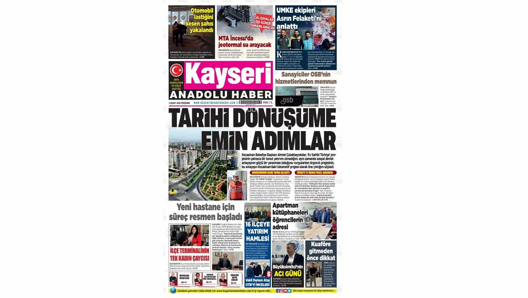 İşte Kayseri Gazetelerinde 5 Şubat Perşembe gündemi…
