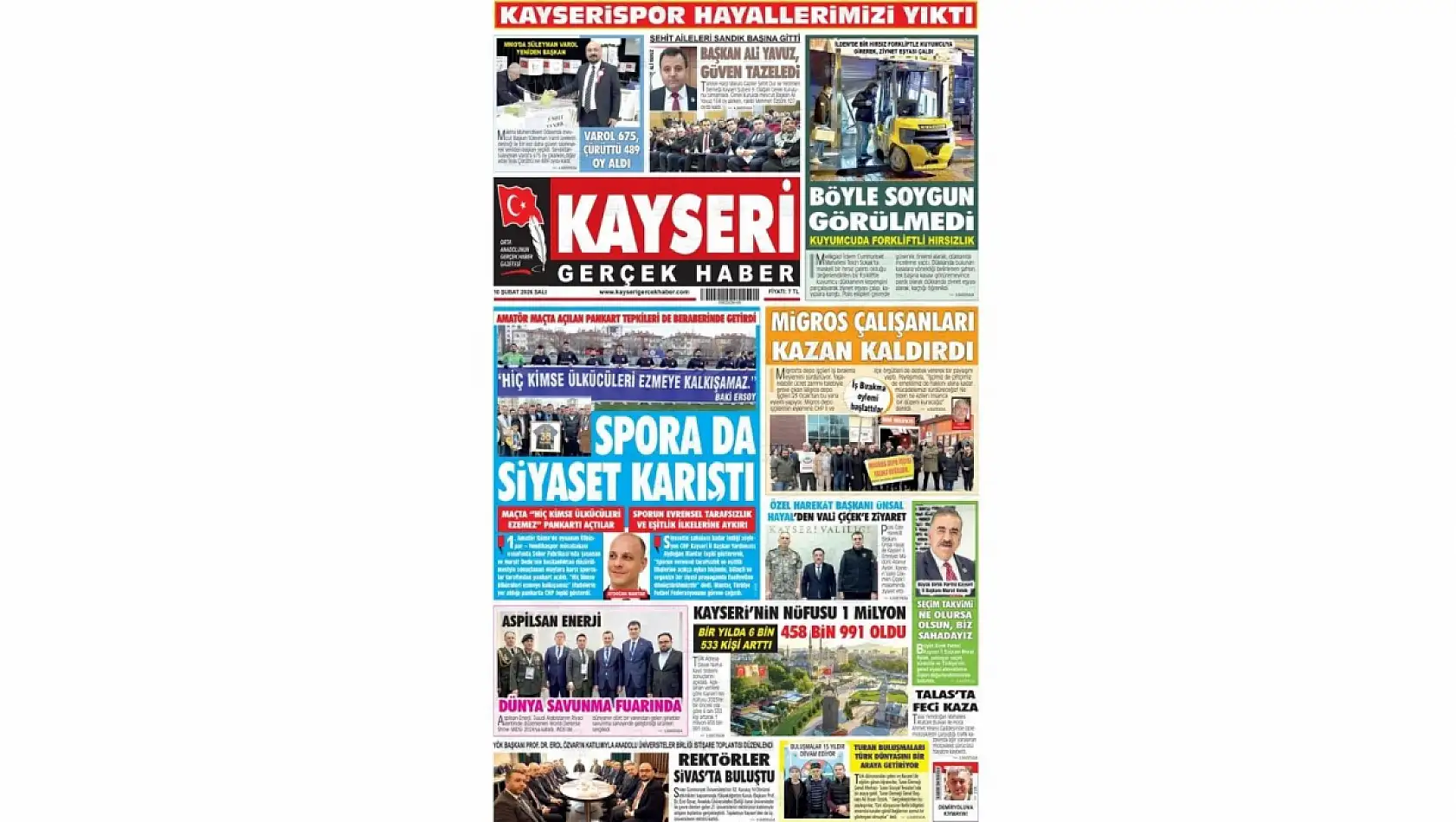 Kayseri gazetelerinde 10 Şubat Salı günü hangi başlıklar gündem oldu?