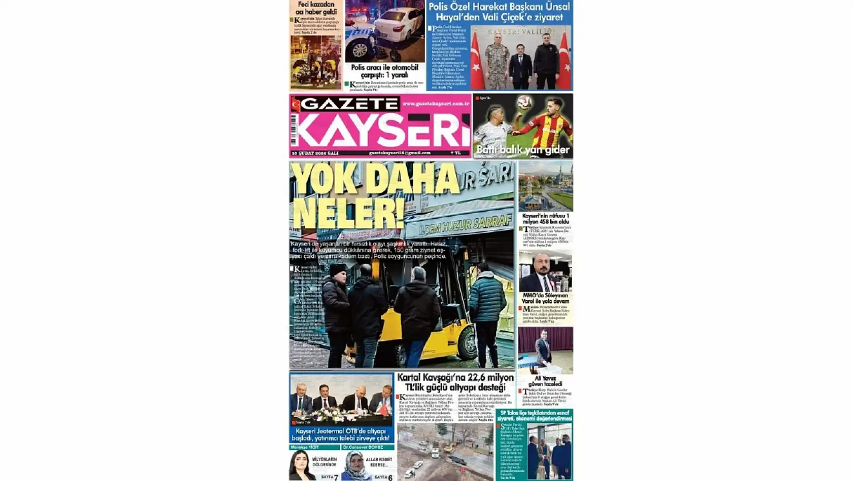 Kayseri gazetelerinde 10 Şubat Salı günü hangi başlıklar gündem oldu?