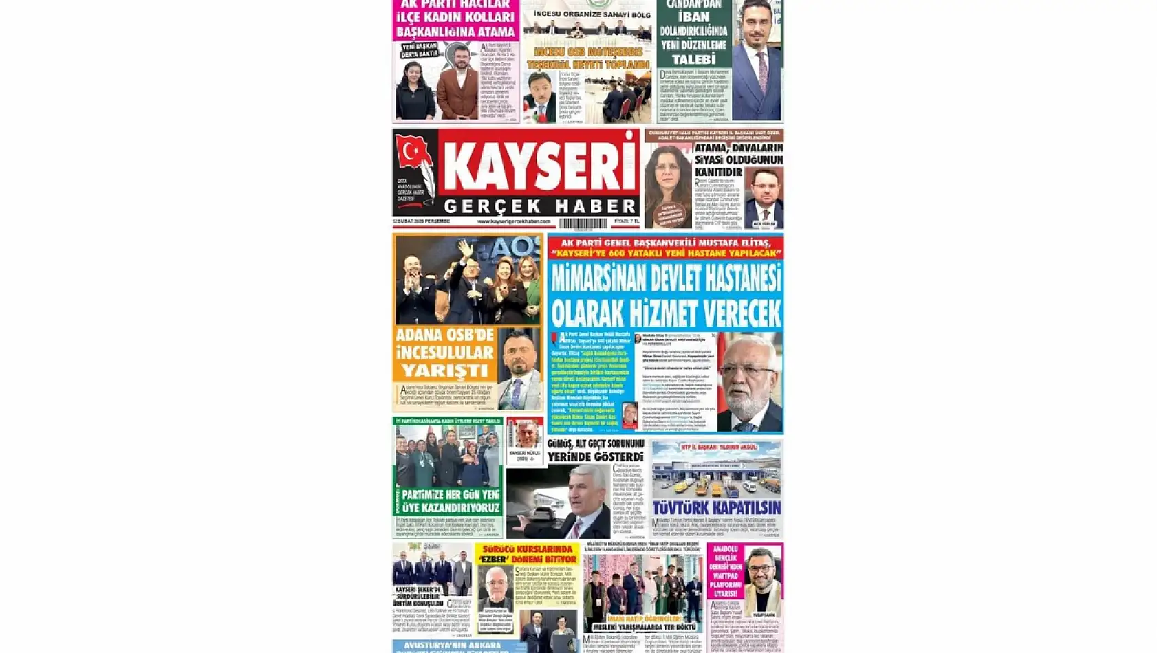 Kayseri gazetelerinde 12 Şubat Perşembe günü hangi başlıklar gündem oldu?