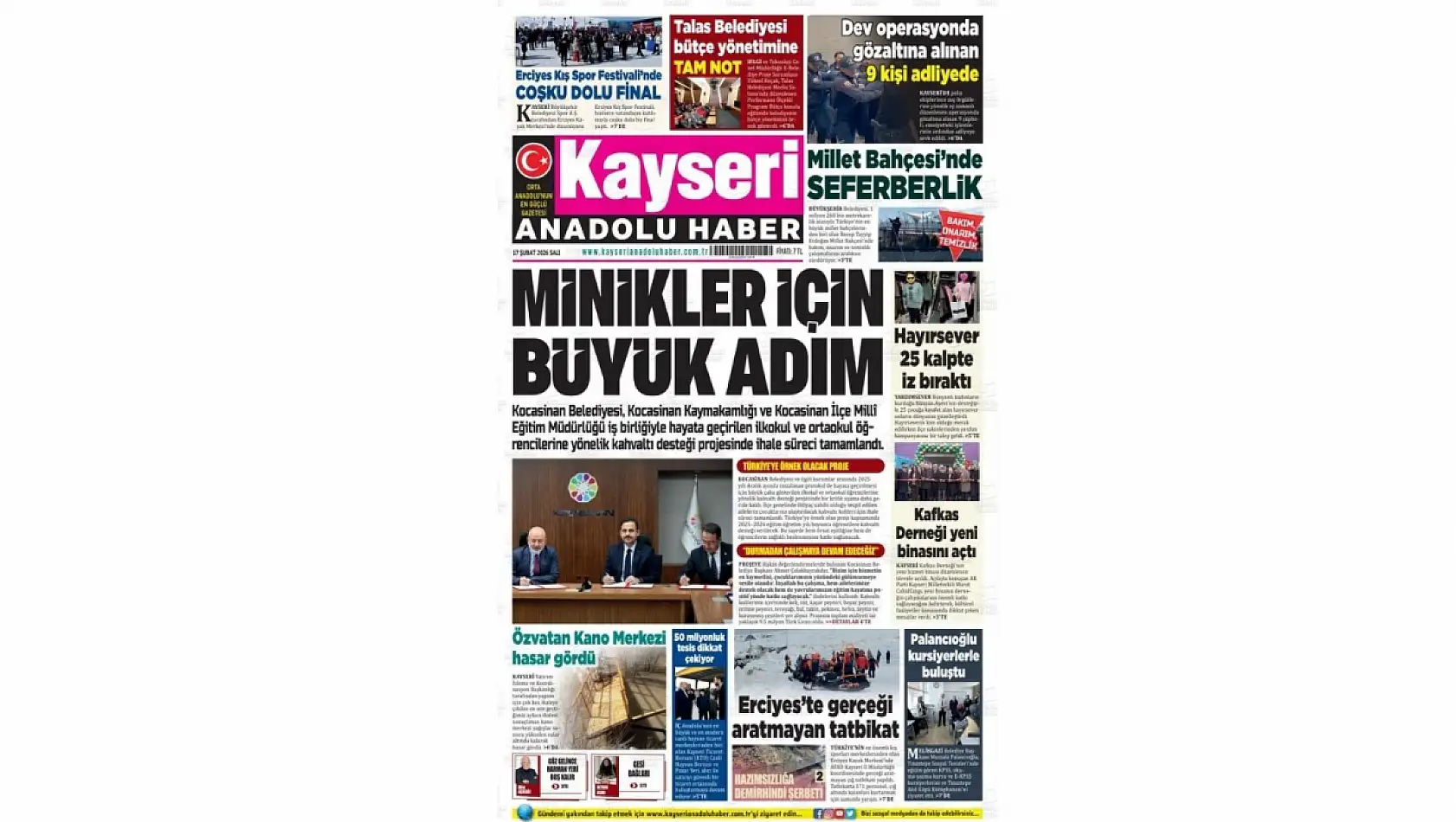 İşte Kayseri Gazetelerinde 17 Şubat Salı gündemi…