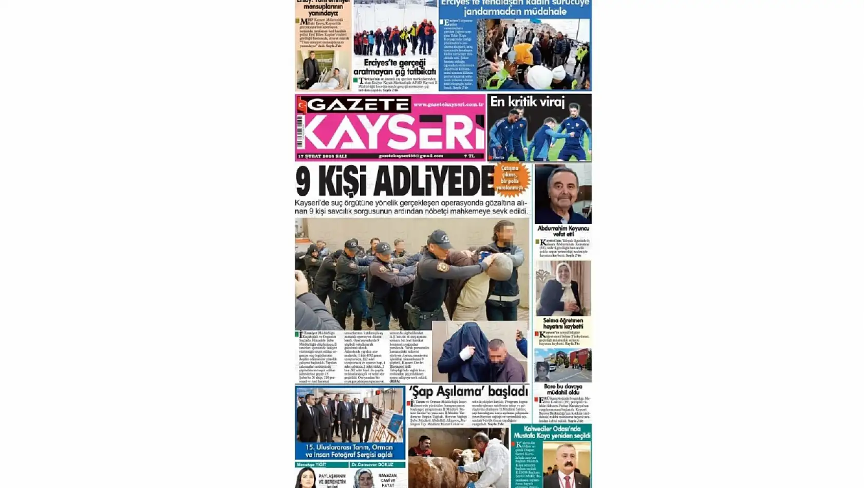 İşte Kayseri Gazetelerinde 17 Şubat Salı gündemi…