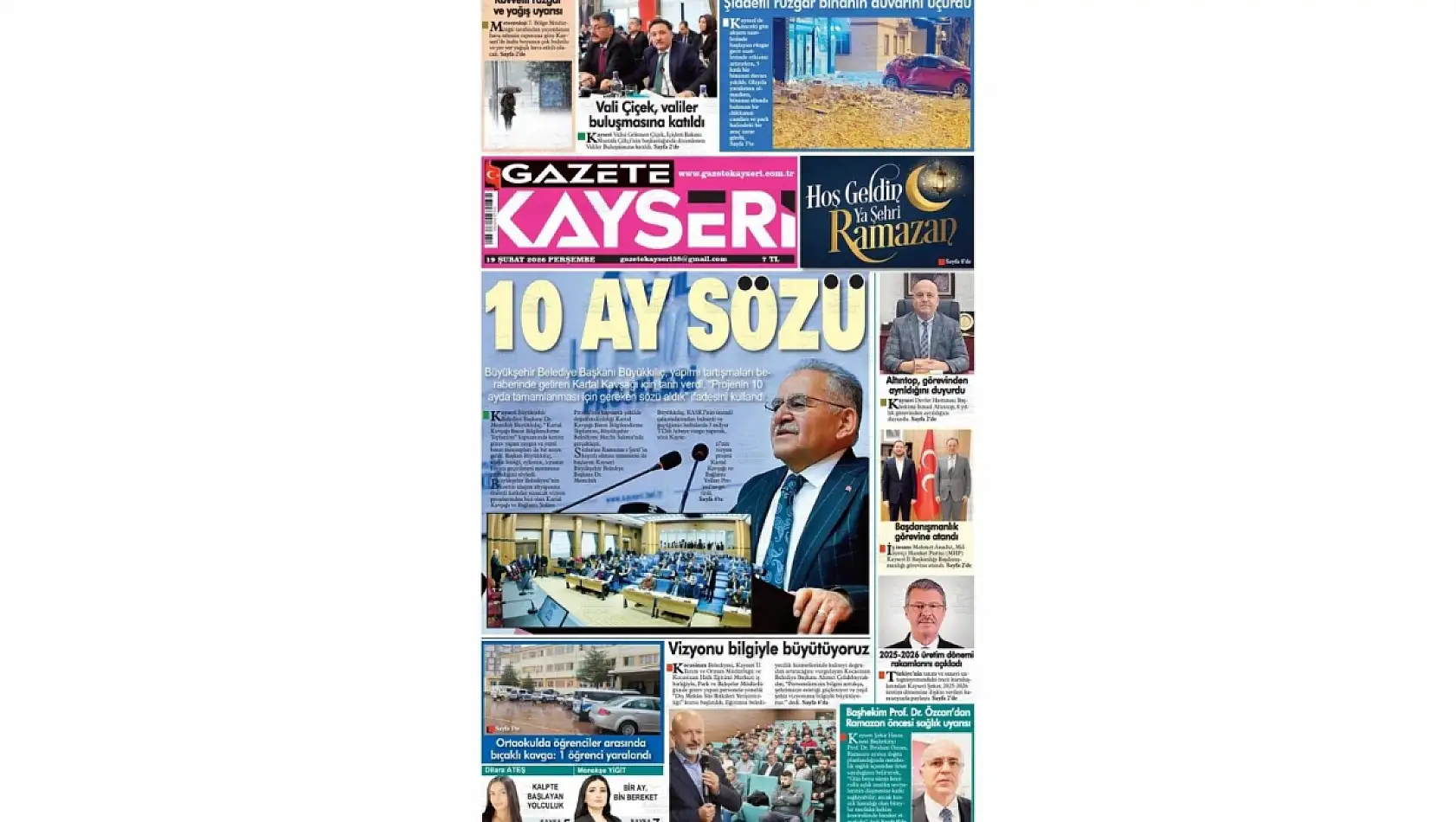 Kayseri Gazetelerinde 19 Şubat Perşembe günü manşet tek: Kartal Kavşağı!
