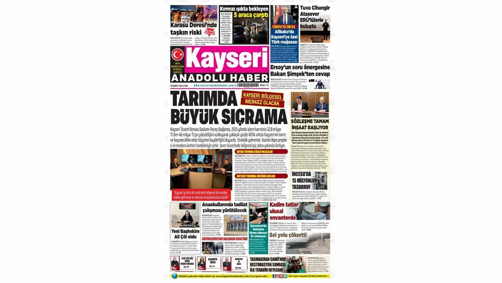 İşte Kayseri Gazetelerinde 20 Şubat Cuma gündemi…