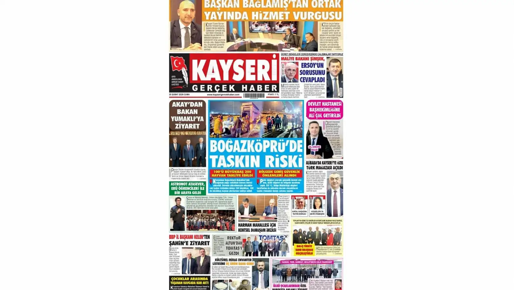 İşte Kayseri Gazetelerinde 20 Şubat Cuma gündemi…