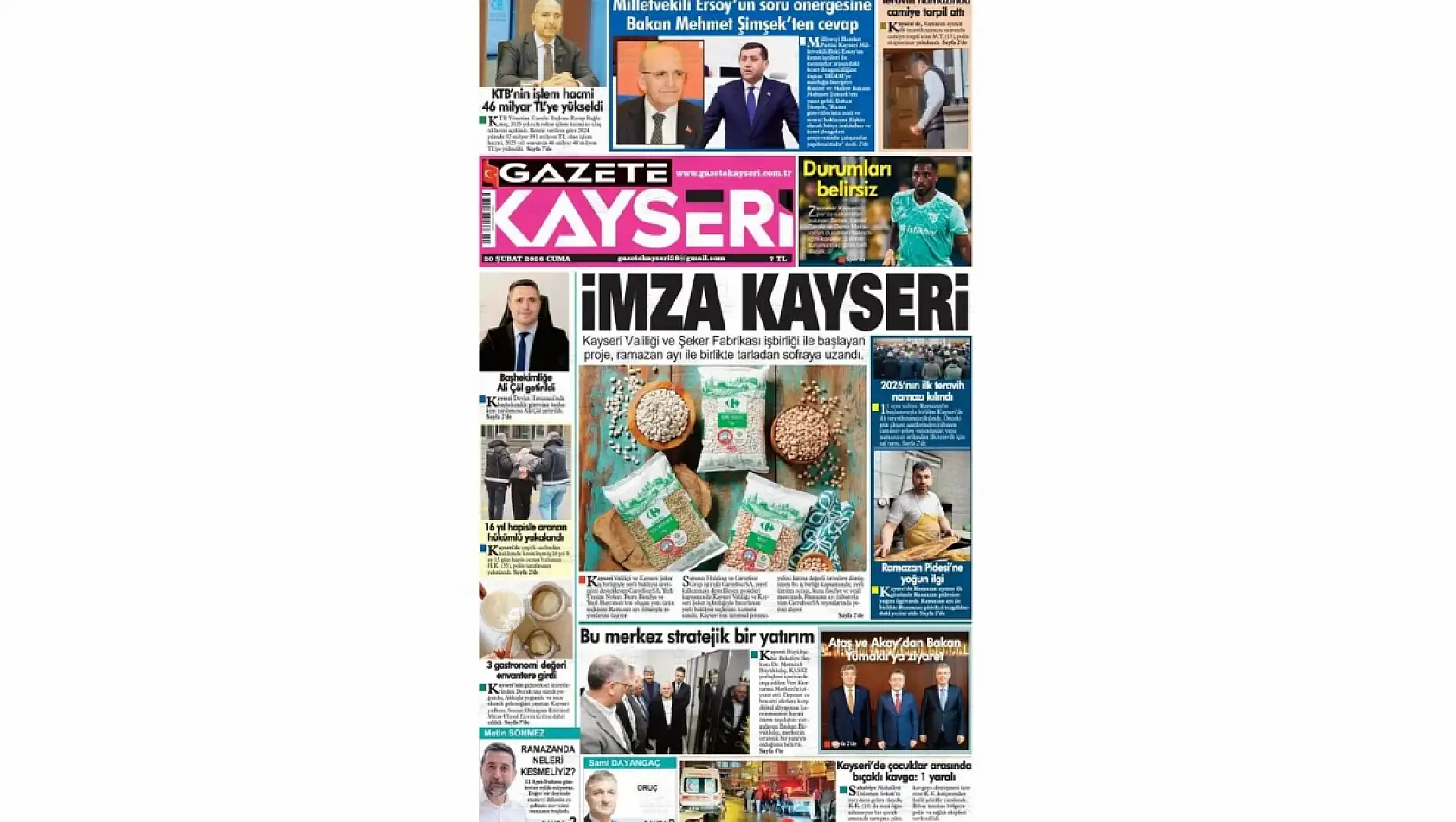 İşte Kayseri Gazetelerinde 20 Şubat Cuma gündemi…