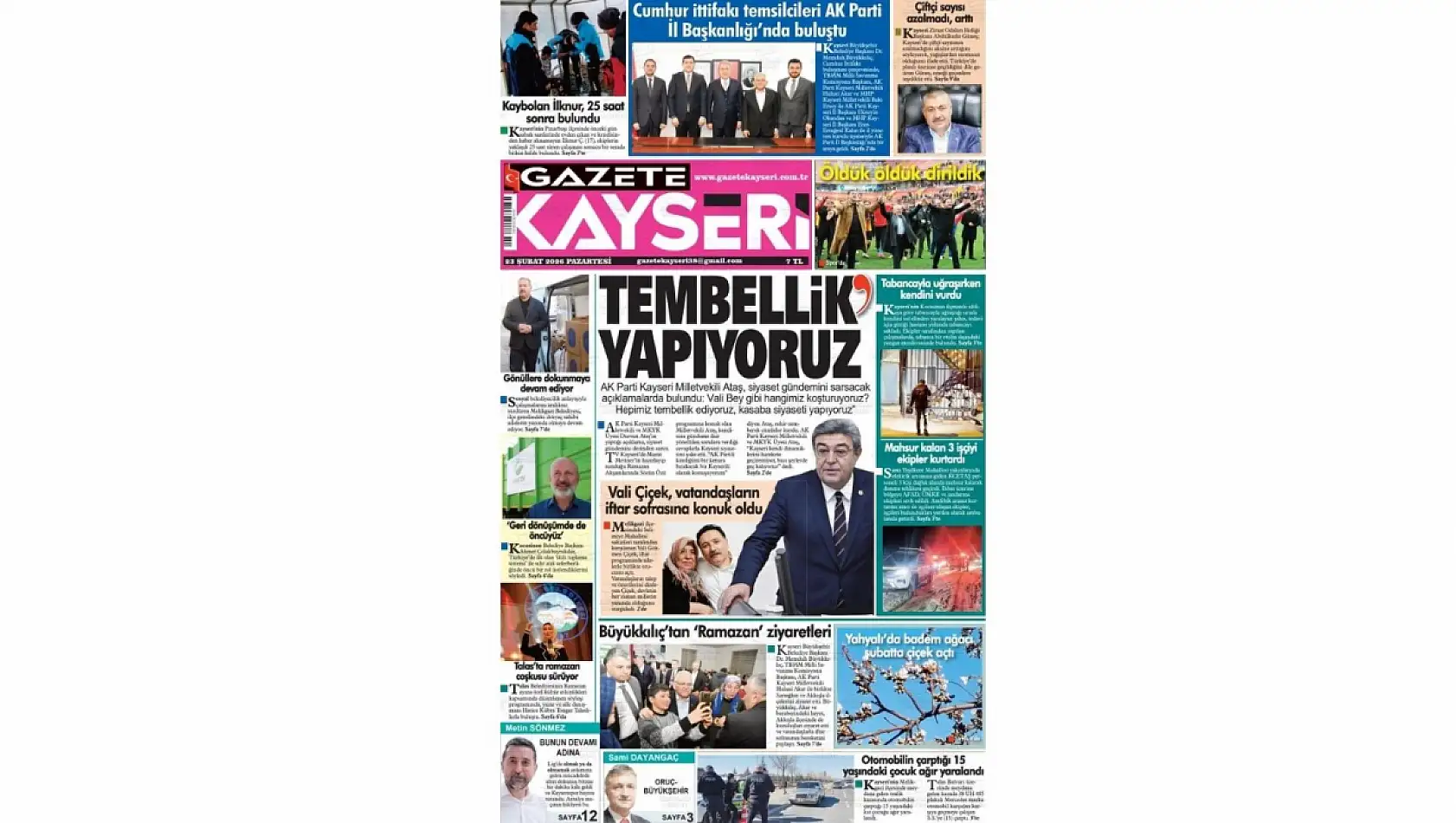 Kayseri gazetelerinde 23 Şubat gündemi: Dursun Ataş ve Cumhur İttifakı!