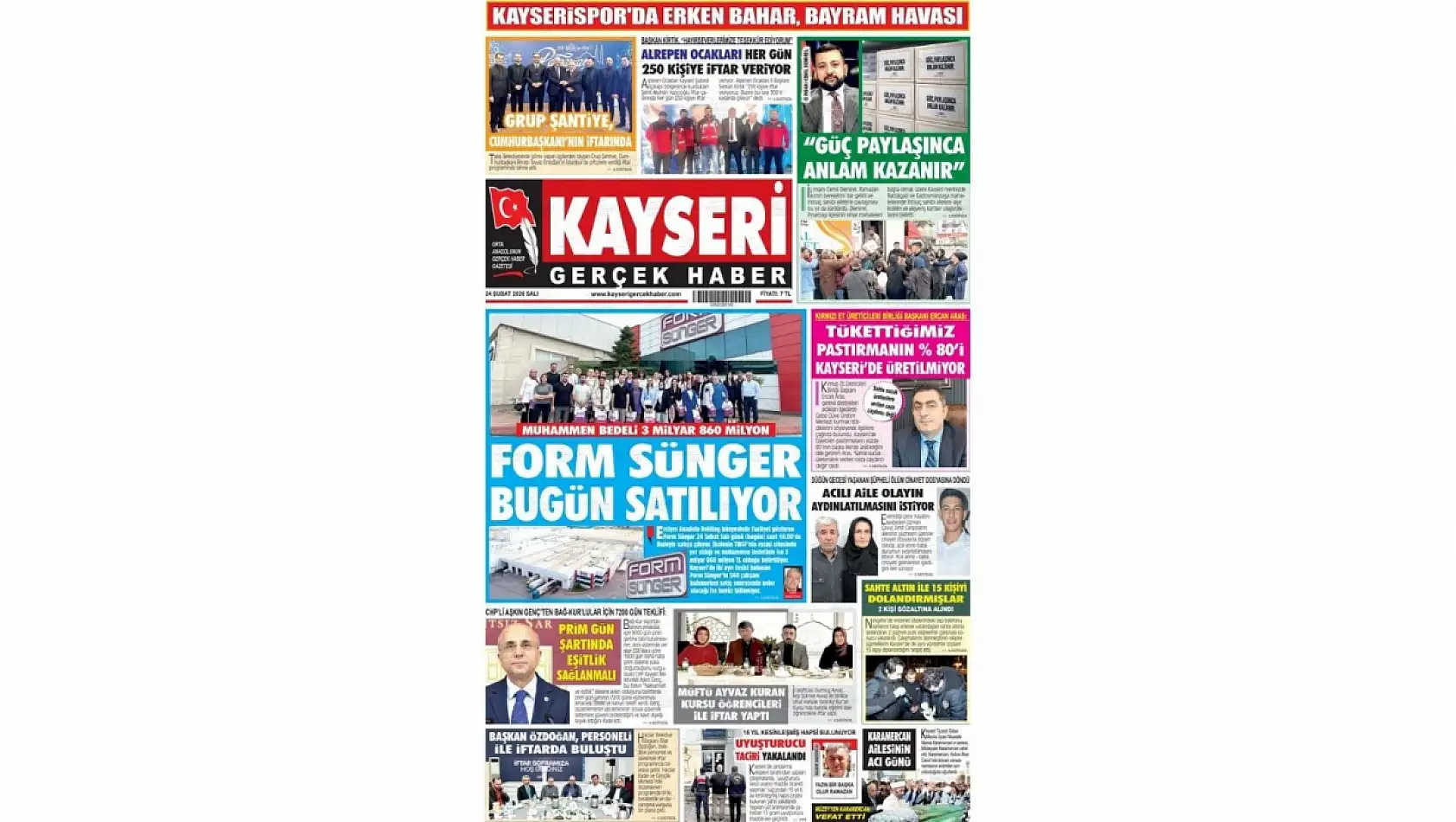 Kayseri gazetelerinde 24 Şubat Salı günü hangi başlıklar gündem oldu?