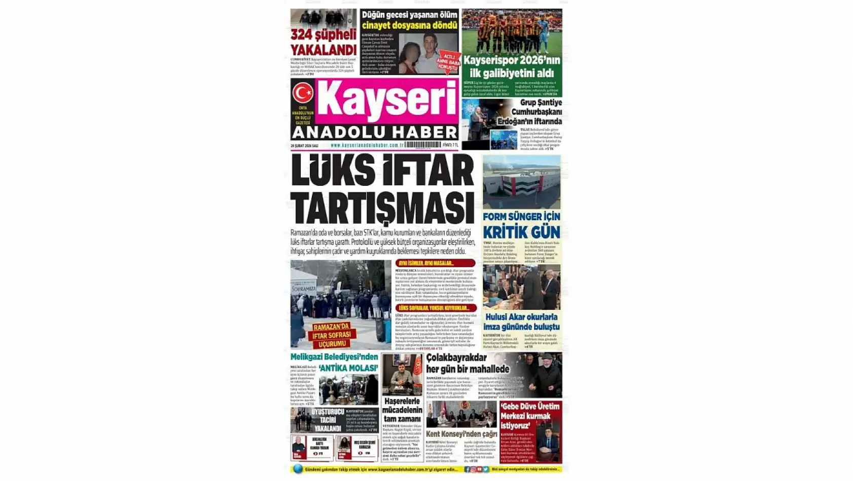 Kayseri gazetelerinde 24 Şubat Salı günü hangi başlıklar gündem oldu?