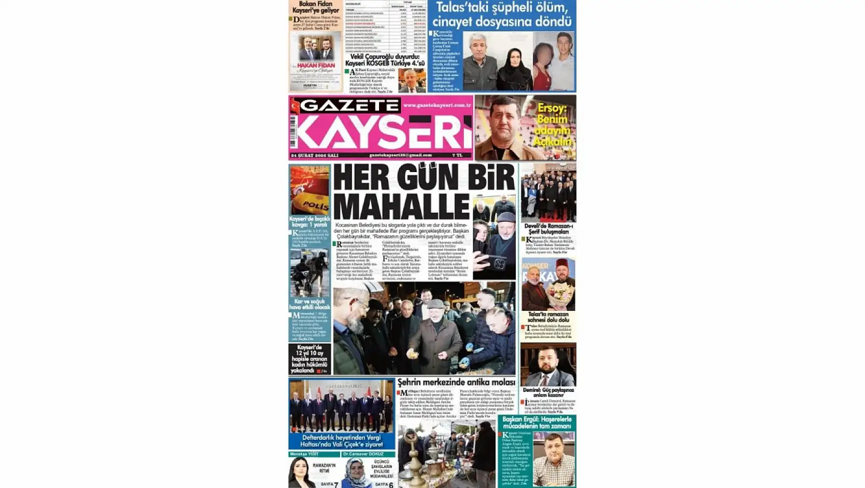 Kayseri gazetelerinde 24 Şubat Salı günü hangi başlıklar gündem oldu?