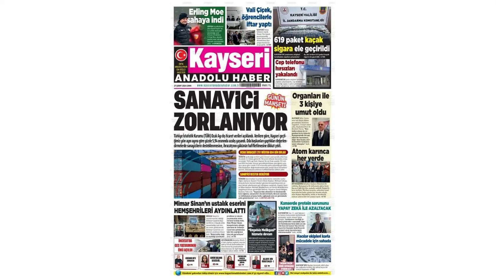 İşte Kayseri Gazetelerinde 27 Şubat Cuma gündemi…