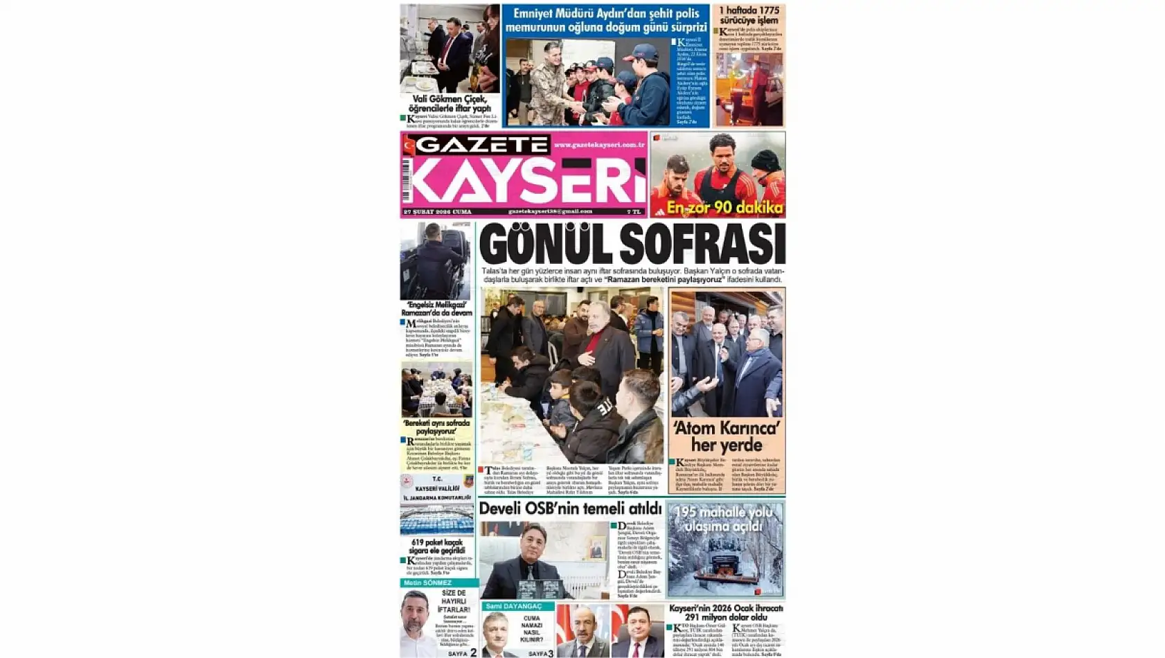 İşte Kayseri Gazetelerinde 27 Şubat Cuma gündemi…