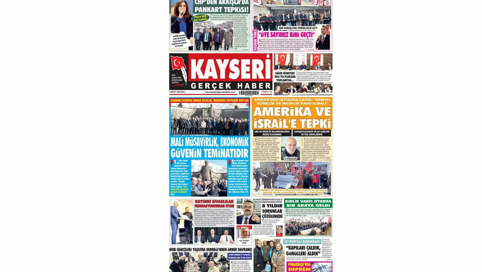 Kayseri gazetelerinde 3 Mart Salı günü hangi başlıklar gündem oldu?