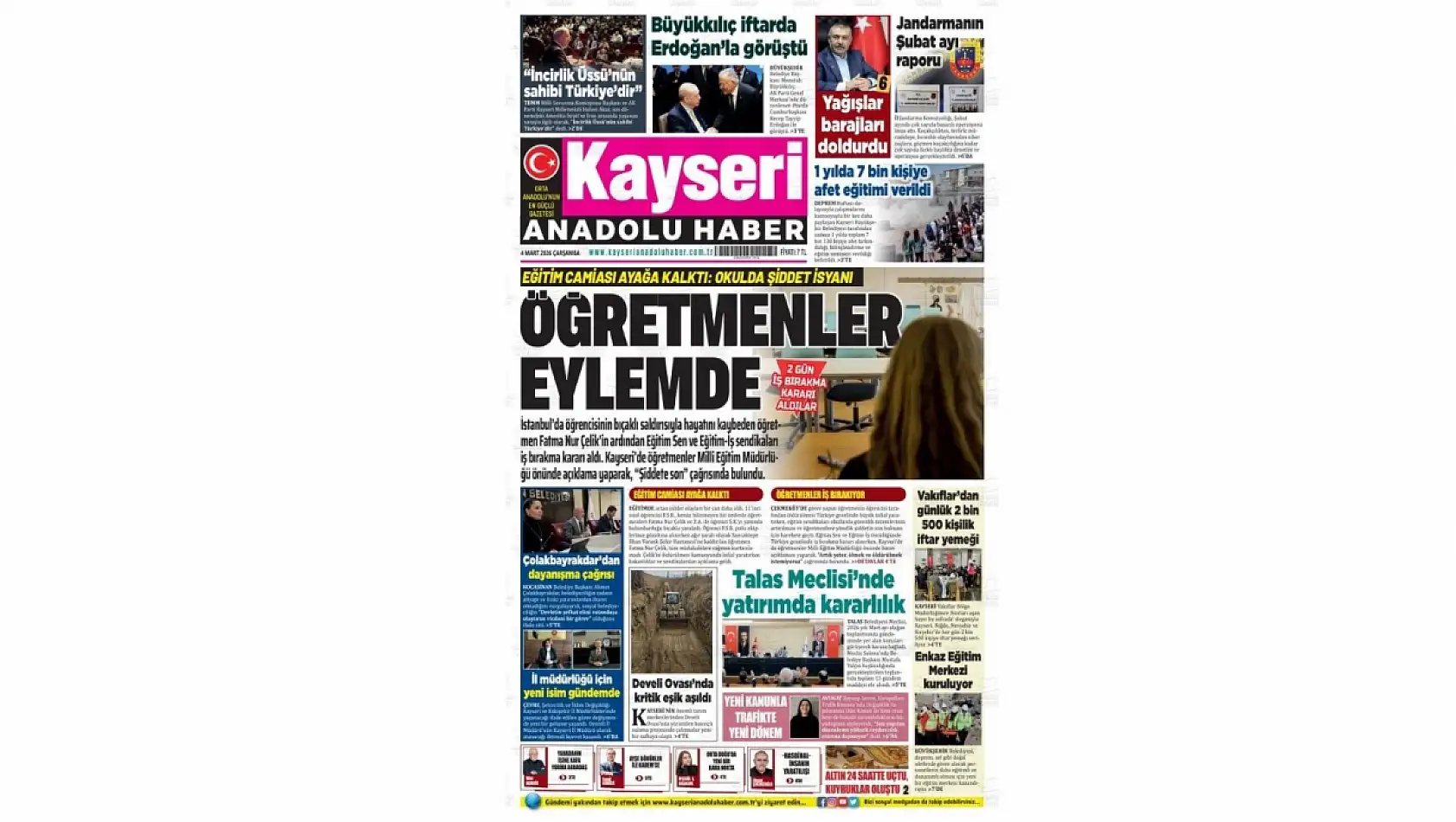 İşte Kayseri Gazetelerinde 4 Mart Çarşamba gündemi…