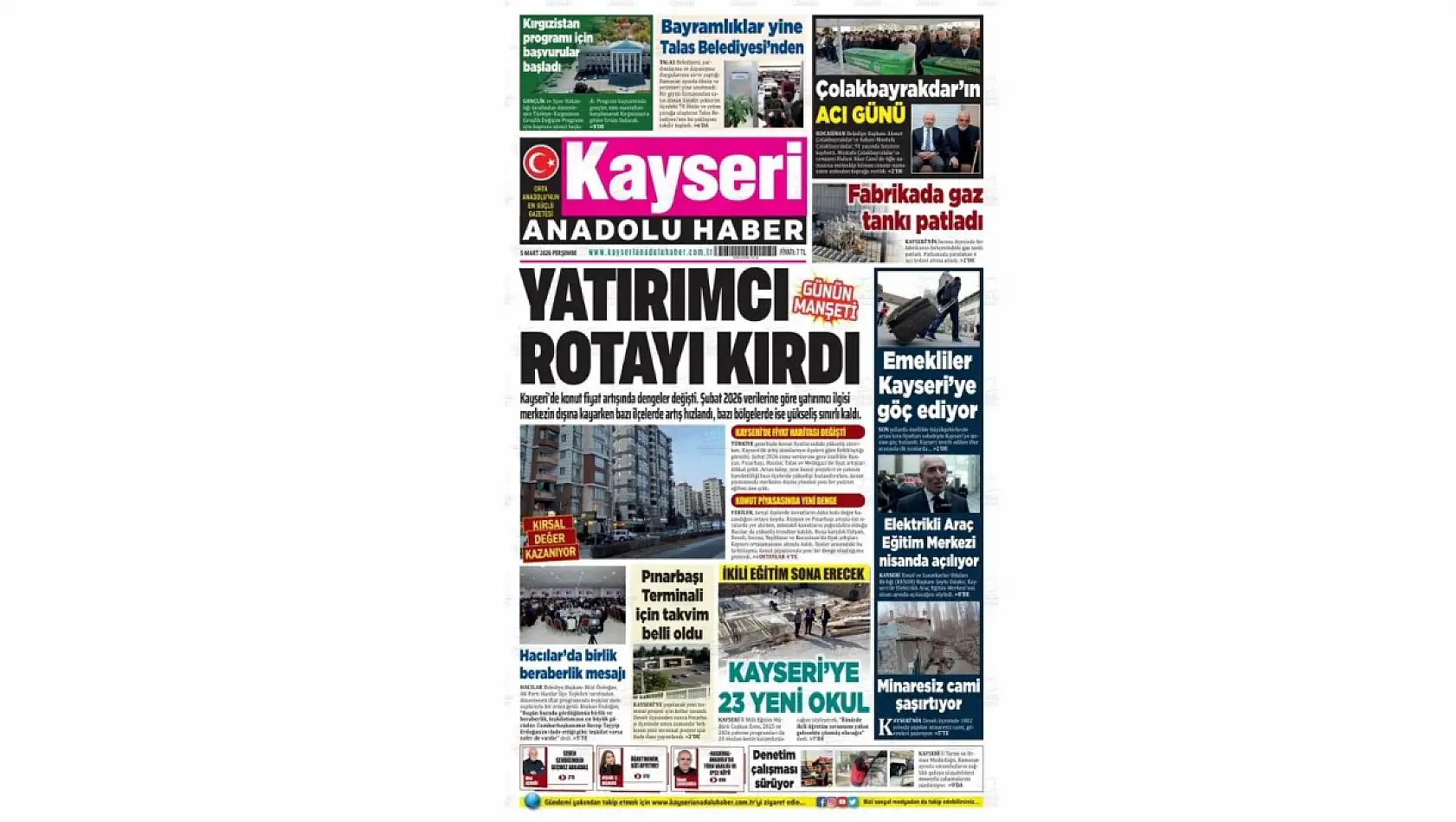 Kayseri gazetelerinde 5 Mart Perşembe günü hangi başlıklar gündem oldu?