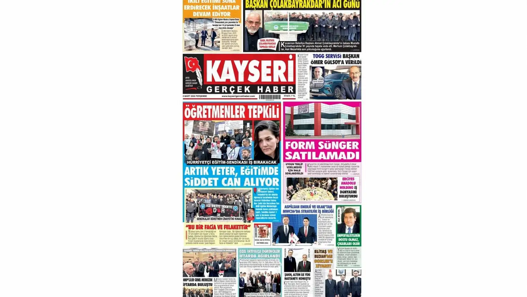 Kayseri gazetelerinde 5 Mart Perşembe günü hangi başlıklar gündem oldu?