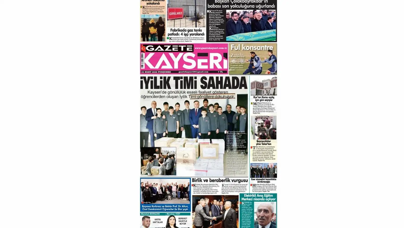 Kayseri gazetelerinde 5 Mart Perşembe günü hangi başlıklar gündem oldu?