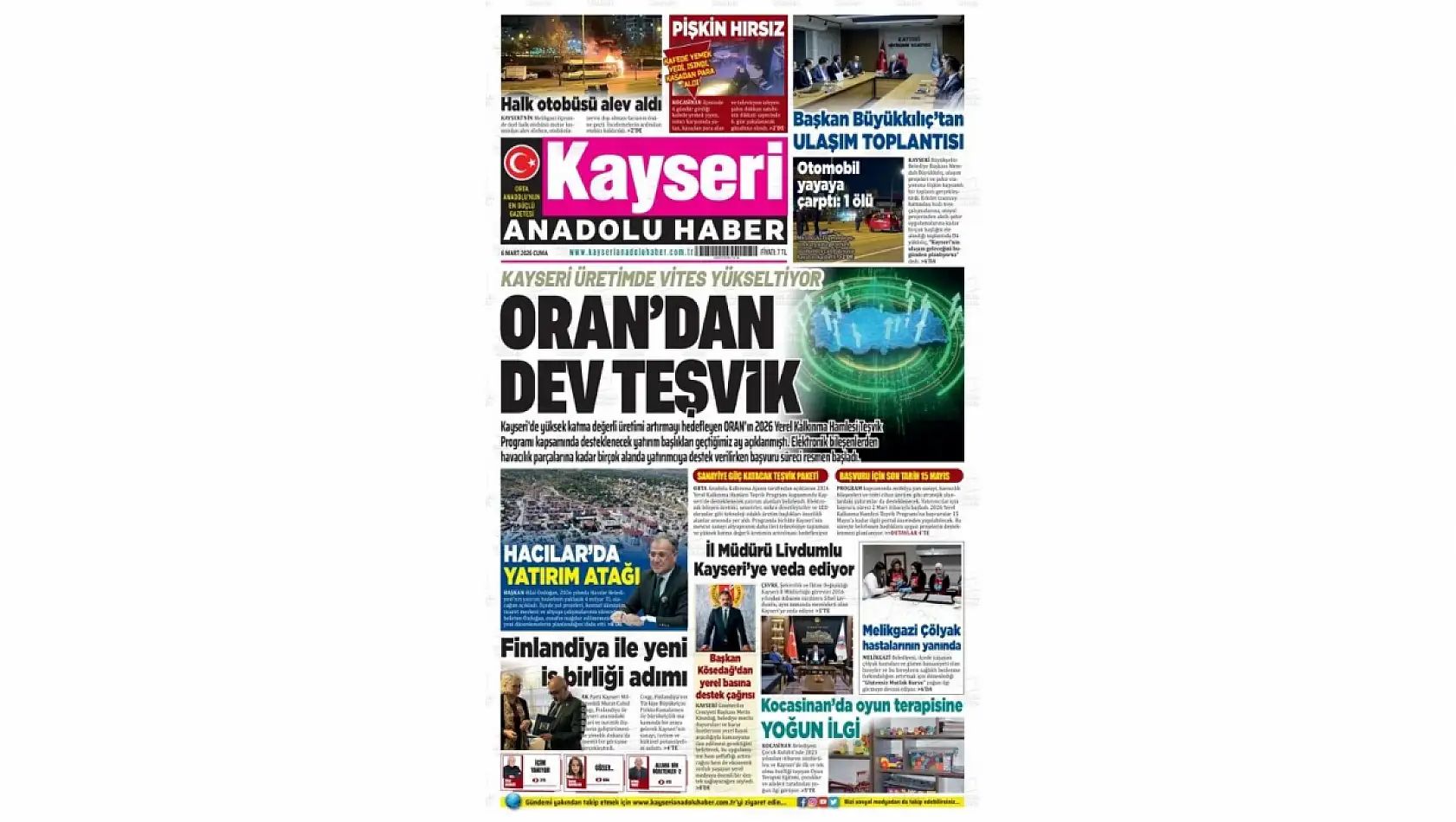 Kayseri yerel gazeteleri 6 Mart Cuma sabahına hangi manşetlerle çıktı?