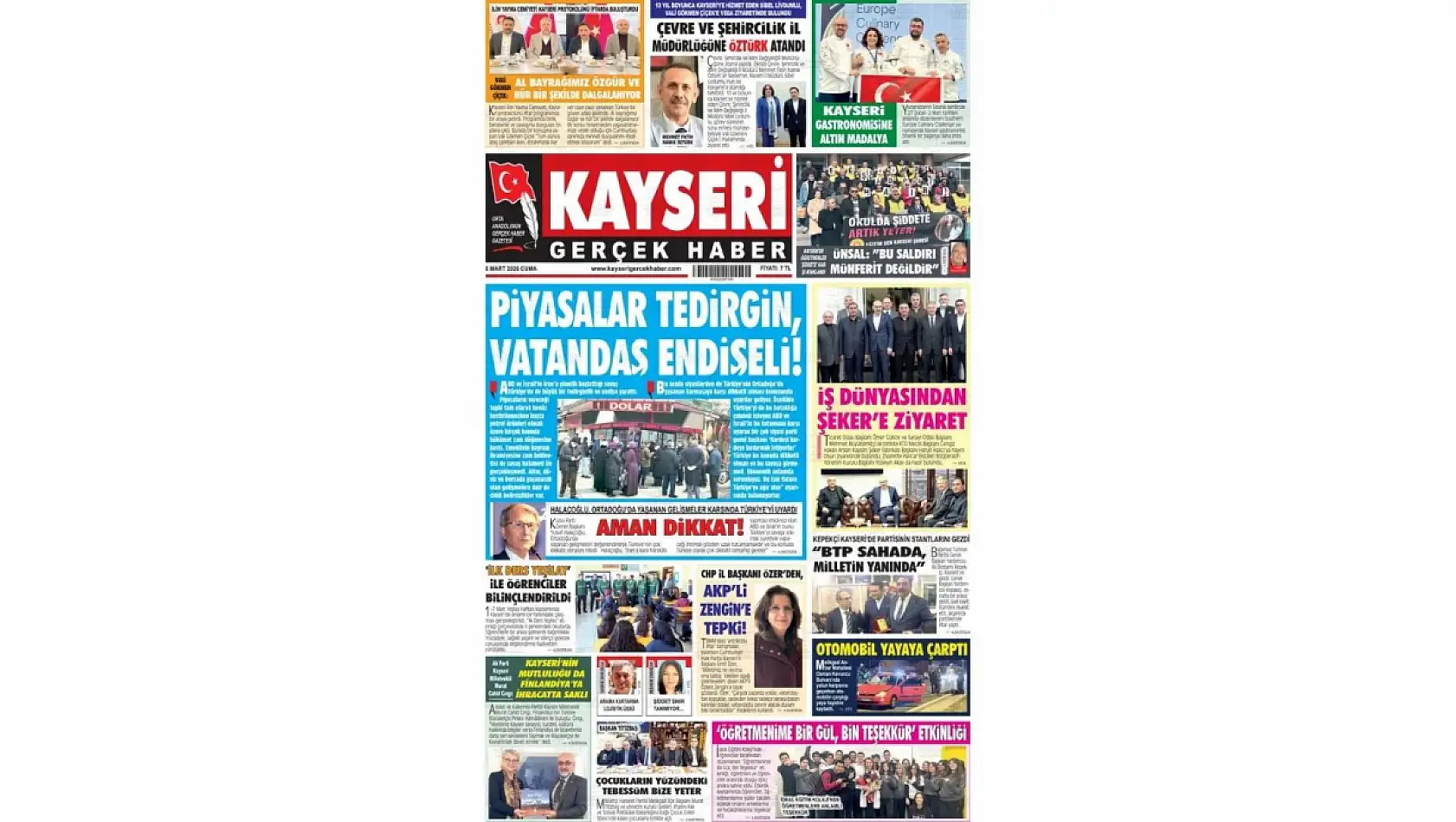 Kayseri yerel gazeteleri 6 Mart Cuma sabahına hangi manşetlerle çıktı?