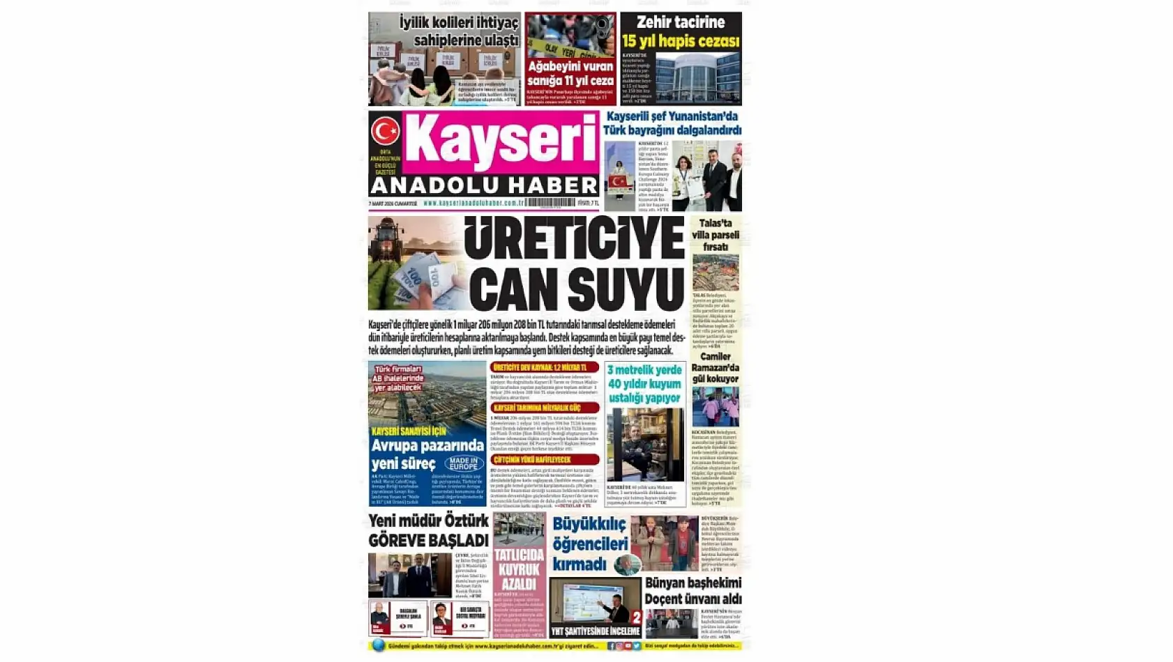 Kayseri gazetelerinde 7 Mart Cumartesi günü başlıkları