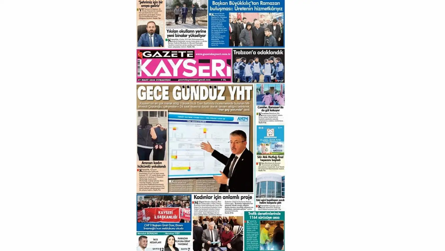 Kayseri gazetelerinde 7 Mart Cumartesi günü başlıkları