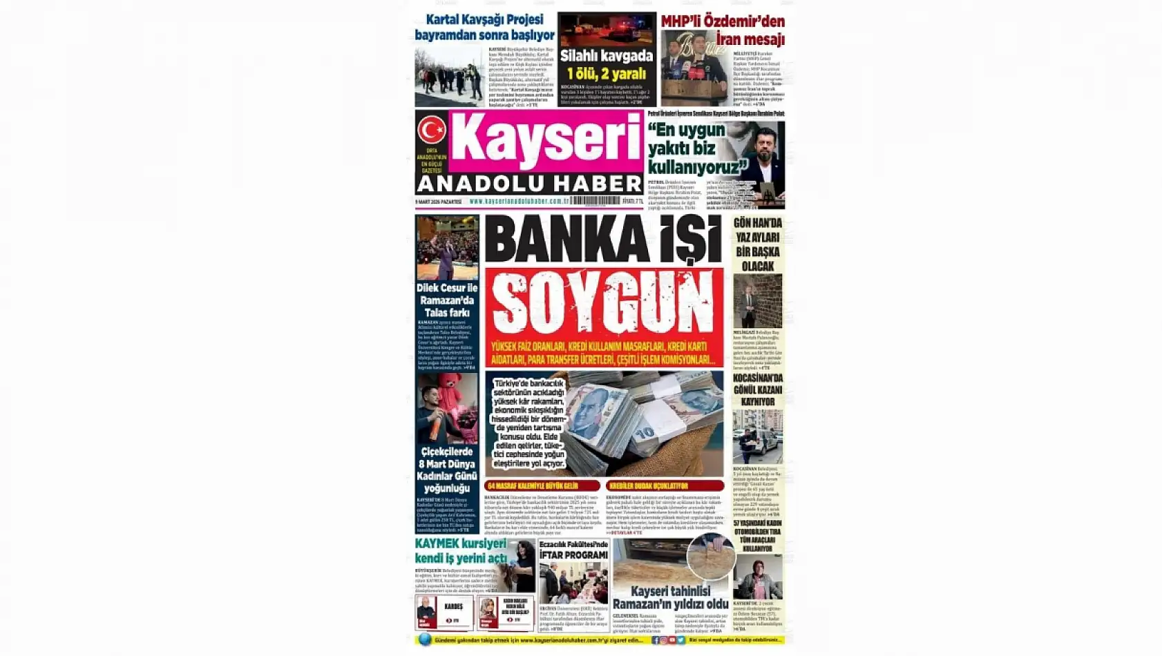 İşte Kayseri Gazetelerinde 9 Mart Pazartesi gündemi…