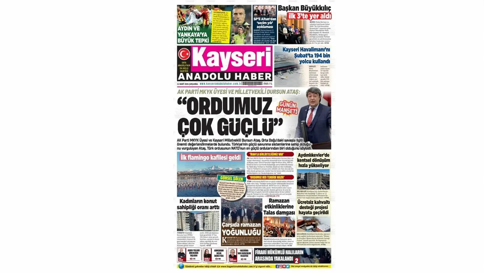 Kayseri gazetelerinde 11 Mart Çarşamba günü hangi başlıklar gündem oldu?