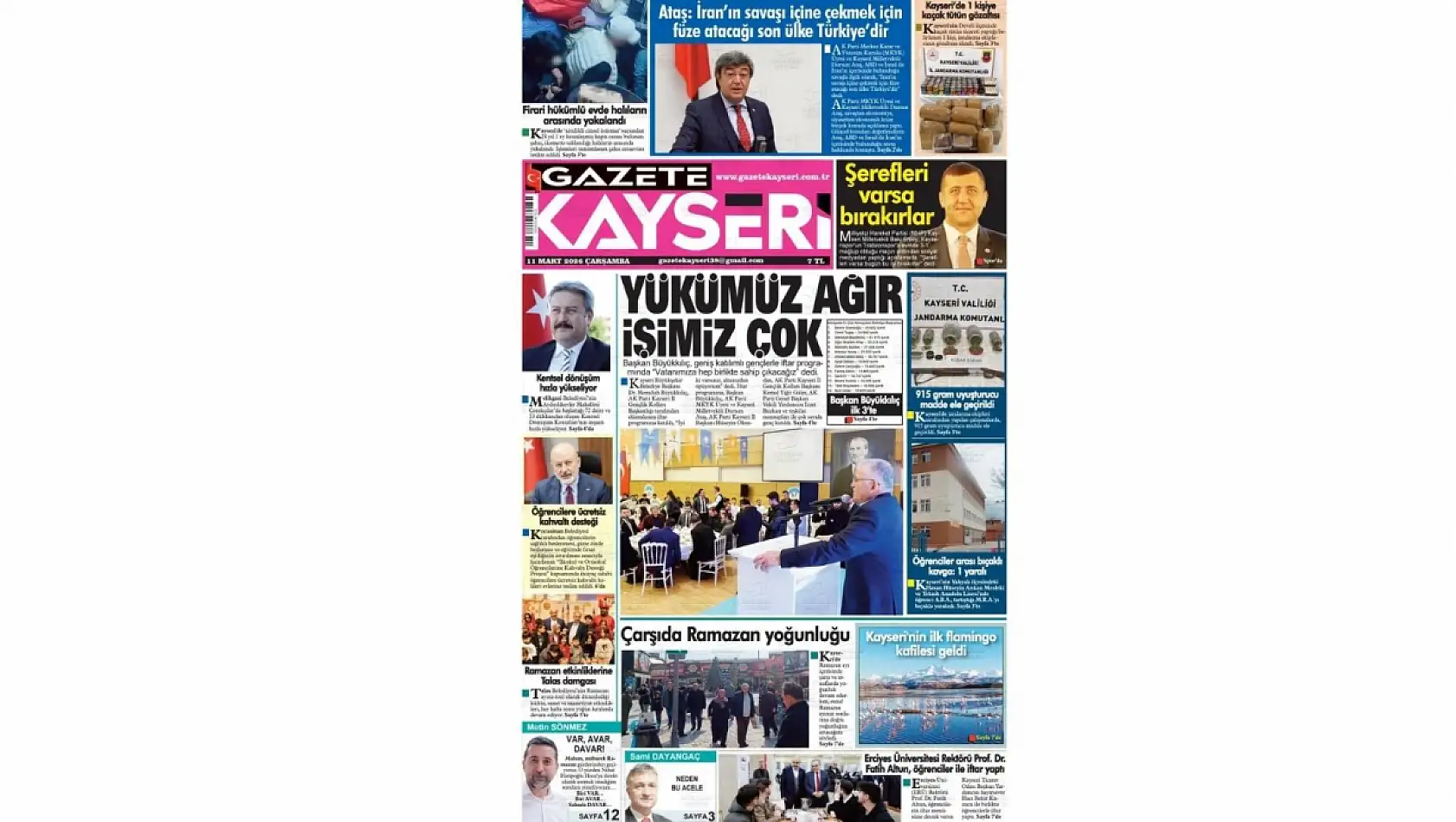 Kayseri gazetelerinde 11 Mart Çarşamba günü hangi başlıklar gündem oldu?