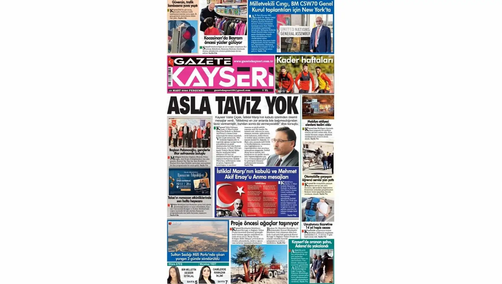 Kayseri gazeteleri 12 Mart manşeti: Gökmen Çiçek, Emekliler ve Kartal Kavşağı projesi...