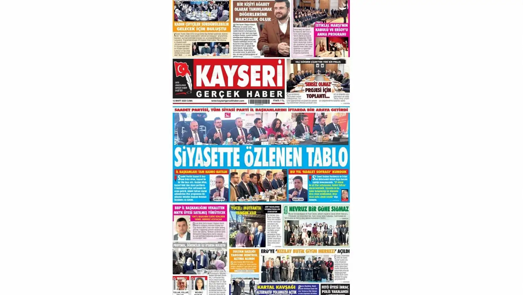 İşte Kayseri Gazetelerinde 13 Mart Cuma gündemi…