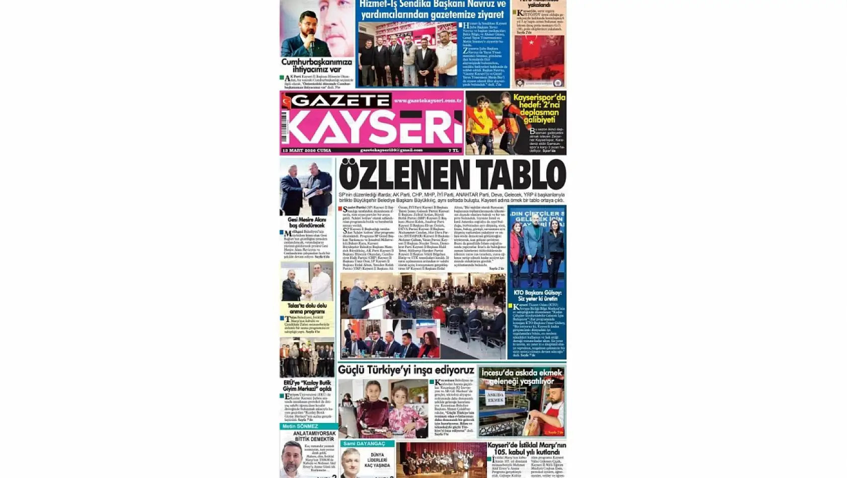 İşte Kayseri Gazetelerinde 13 Mart Cuma gündemi…